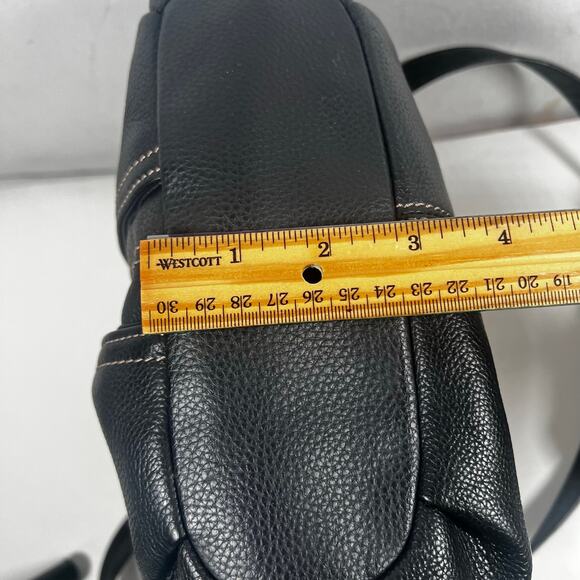 Black Pebbled Genuine Leather Crossbody Bag Many Zippered Pockets Floral Lining - Picture 10 of 16